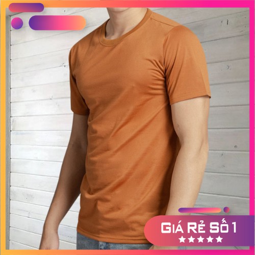 Áo Thun Nam Cotton - Trơn Cổ Tròn (Vàng Bò) Hot Trend Mẫu Mới