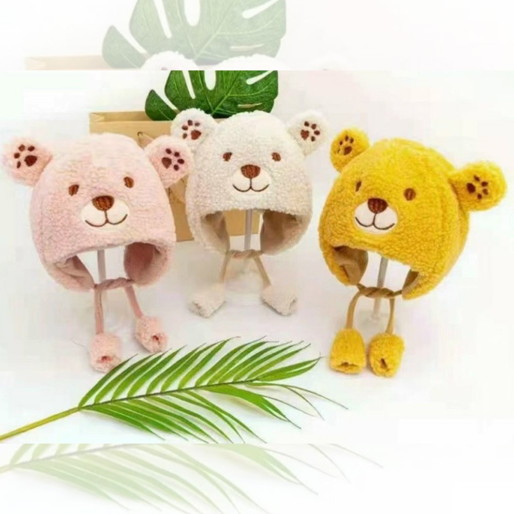 Mũ len cho bé trai, nón len cho bé gái lông cừu hình gấu siêu ấm