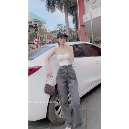quần bò ống rộng khoá đùi