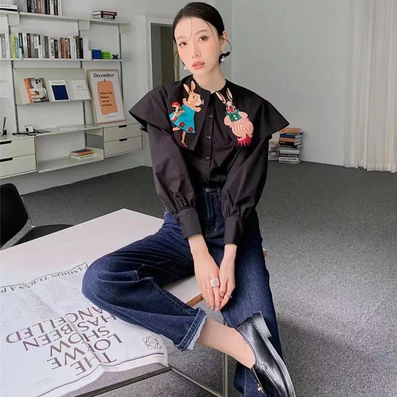 Hàng Mới Về Áo Tay Dài Cổ Búp Bê Dáng Rộng Phong Cách Hàn Quốc Baju Wanita Lengan Panjang Hàng Có Sẵn Cho Nữ