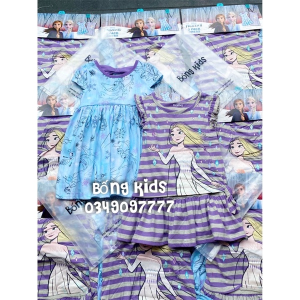 Set 2 Váy Hè Bé Gái Elsa Xanh Tím