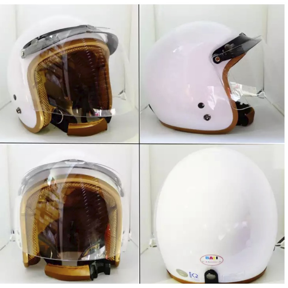 Nón bảo hiểm 3/4 - Trắng lót Nâu