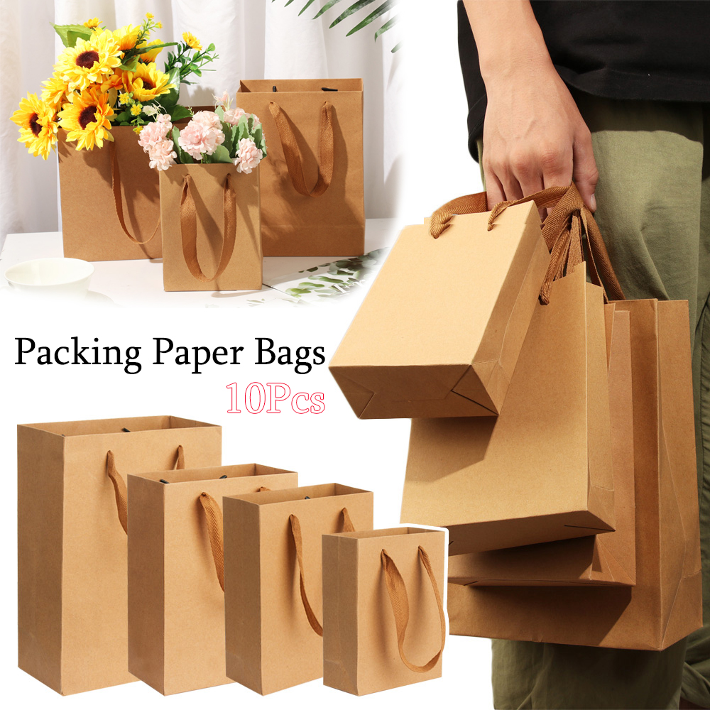 Bộ 10 Túi Giấy Kraft Đựng Bánh Kẹo Nhiều Kích Cỡ Có Tay Cầm