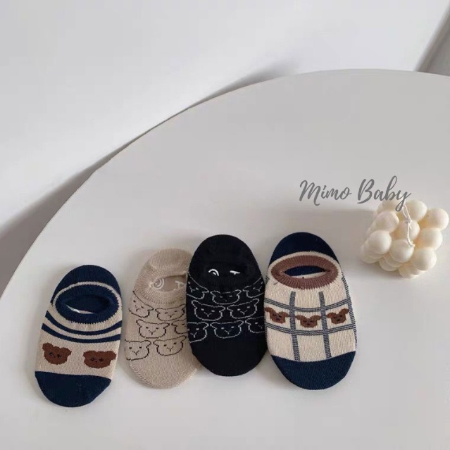 Tất vớ cổ ngắn chống trơn trượt in hình gấu dễ thương cho bé T34 Mimo Baby
