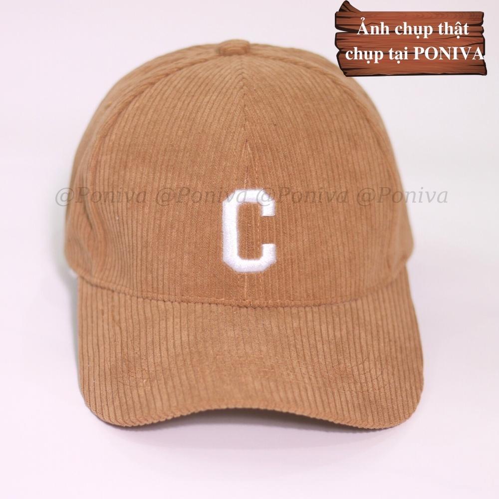 Mũ lưỡi trai ❤️ Nón kết thêu chữ C chất vải nhung tăm form unisex C001 phong cách Ulzzang Thời trang PONIVA siêu hot