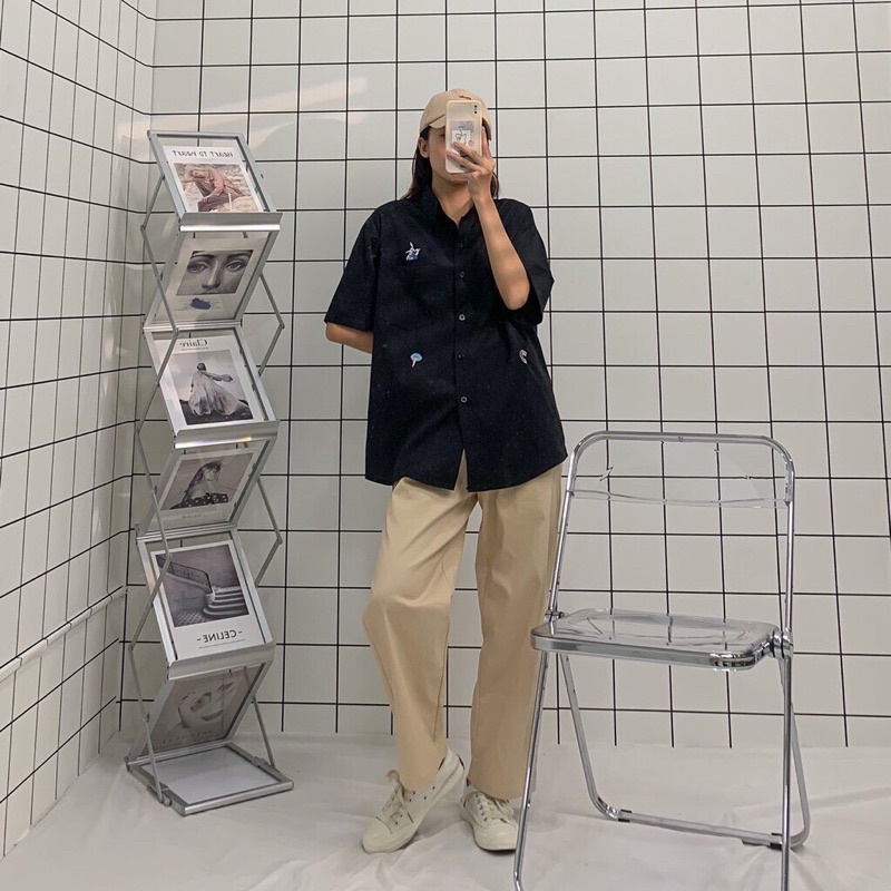 [SIEU SALE] Áo Sơ Mi Tay Lỡ Unisex Form Rộng Nam Nữ Ulzzang Hình Thêu Chất Co Dãn Thoải Mái | BigBuy360 - bigbuy360.vn