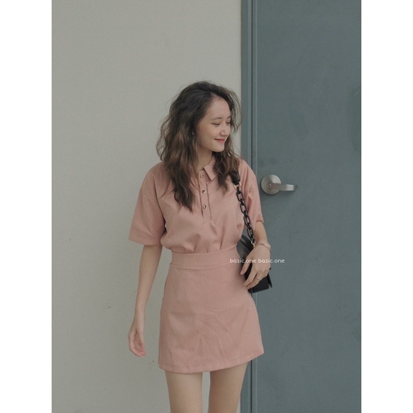 Set áo polo kèm chân váy chữ A nhiều màu Bazic one