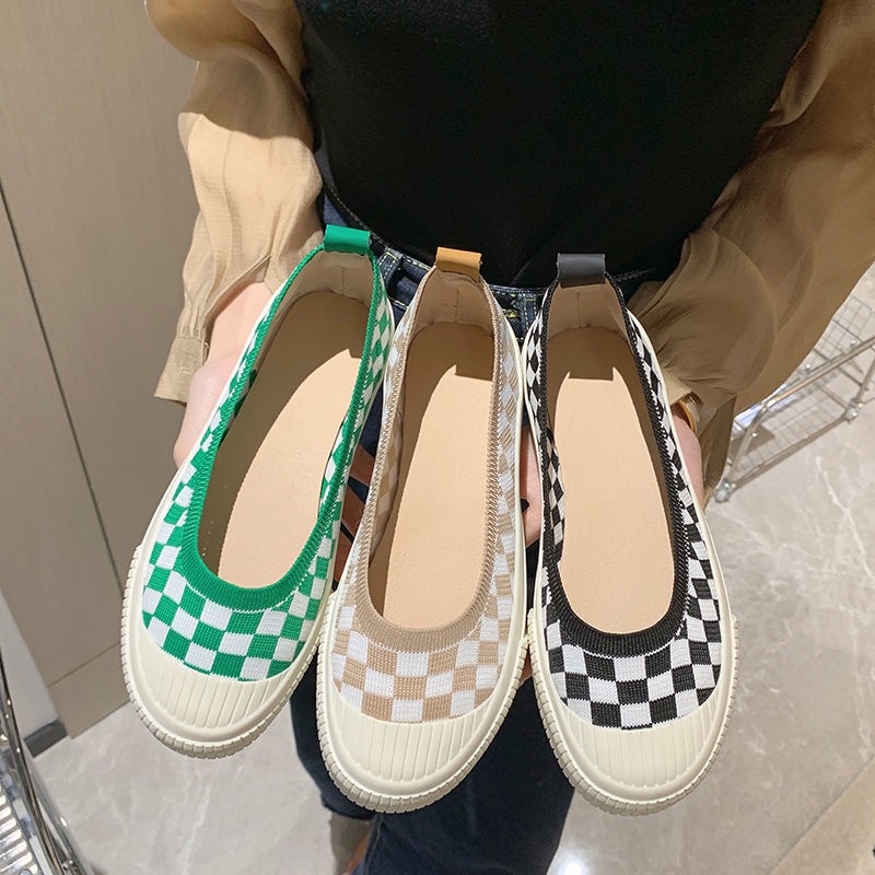 Giày Búp Bê Vải Lưới Họa Tiết Caro Thời Trang Nữ Tính