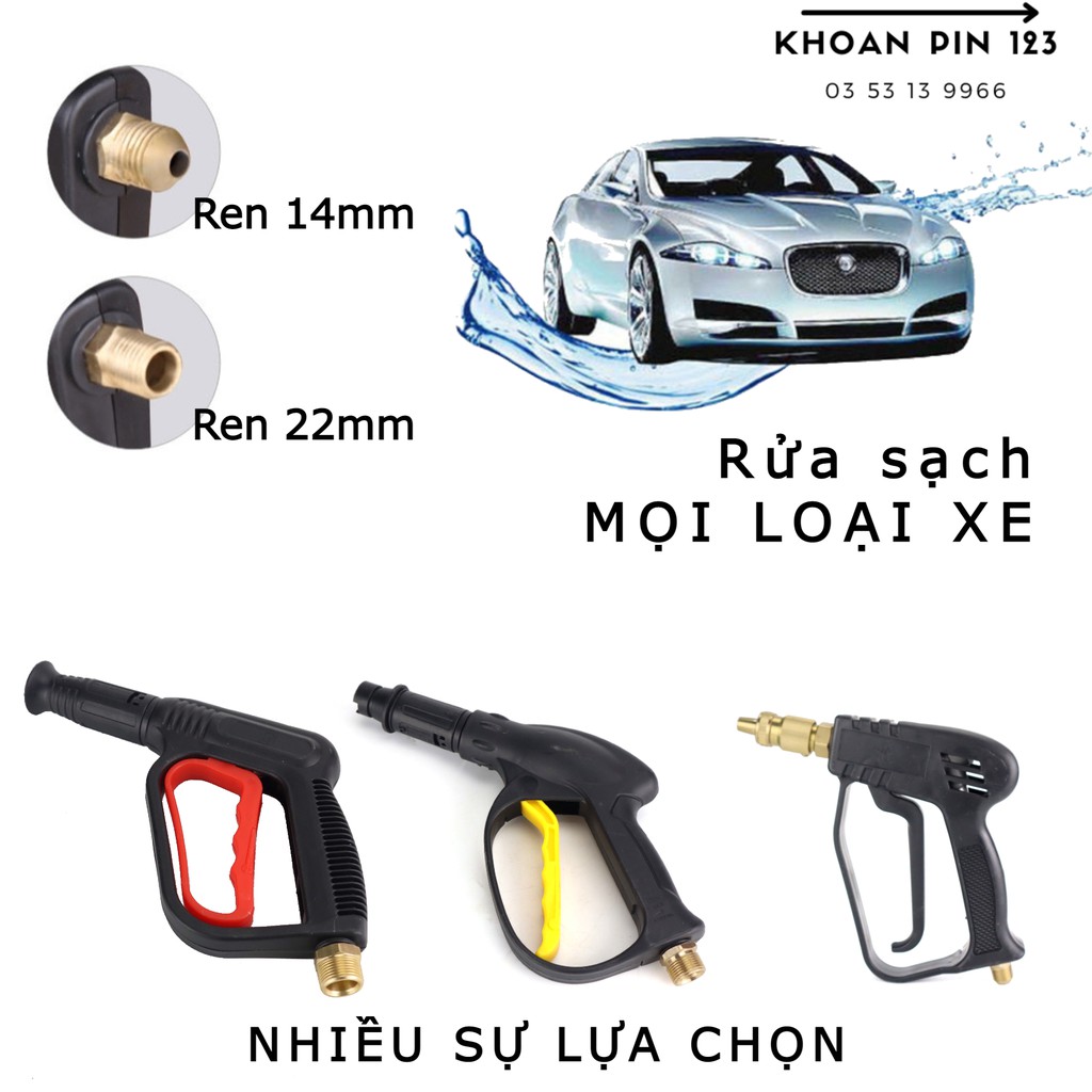 Súng rửa xe tăng áp, súng sịt áp xuất cao lắp máy rửa xe loại 14mm 22mm (màu đỏ hoặc vàng)