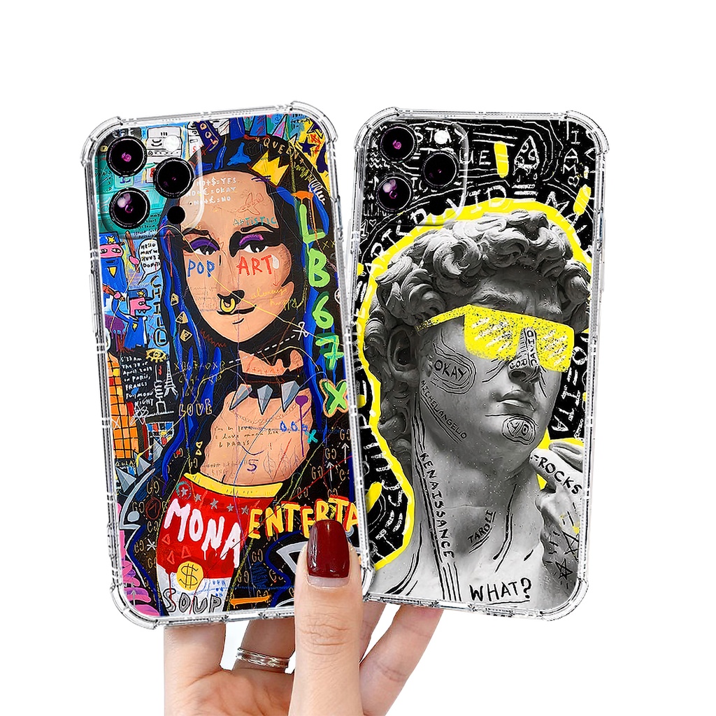 Ốp lưng iphone trong suốt chống sốc David Mona lisa cho iphone 14 13 pro max 11 12 pro max mini x xr xs max 6 s 7 8 plus