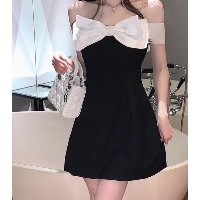 RINNEE DRESS/ ĐẦM CÚP NGỰC HOẠ TIẾT NƠ CHẤT LIỆU TAFTA