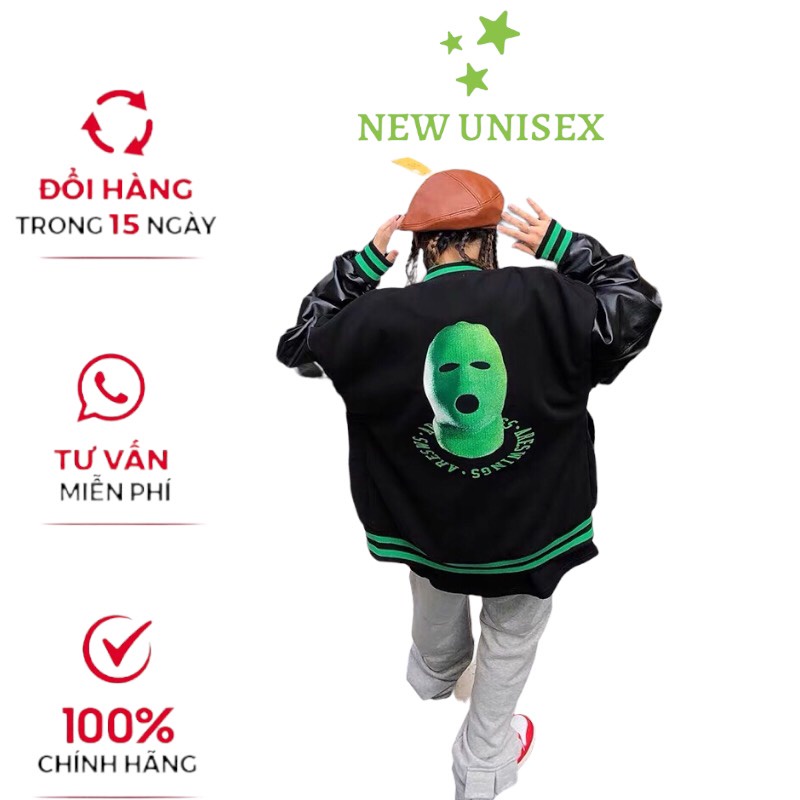 Áo Khoác Bomber Unisex Form Rộng Áo 2 Lớp Vải Dạ Dày Phối Tay Da Cao Cấp