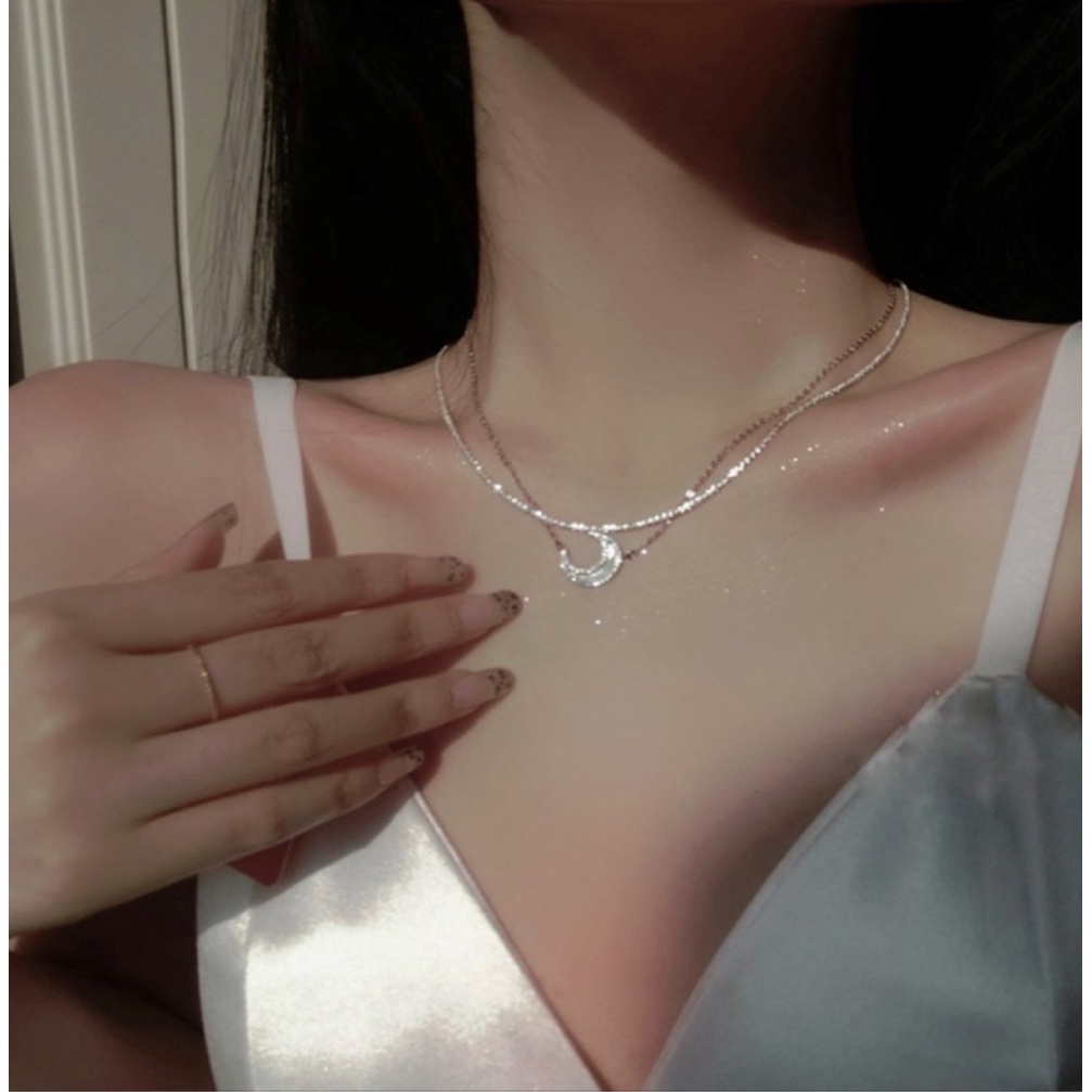 Vòng cổ Hai Lớp Hình Mặt Trăng Sang Trọng Phong Cách Hàn Quốc