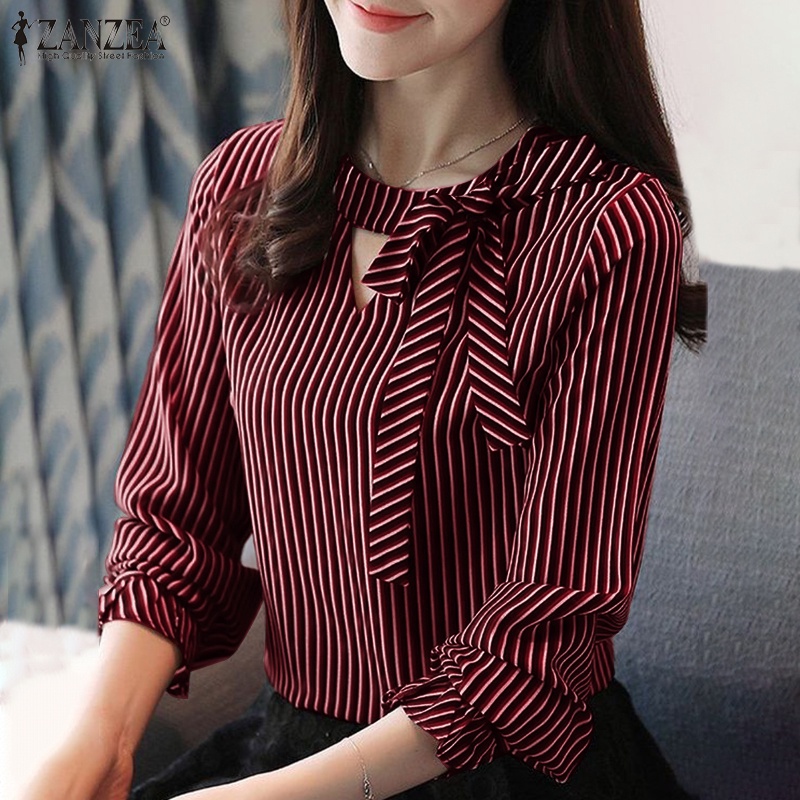 Áo ZANZEA thiết kế cổ tròn họa tiết sọc dáng ôm thời trang dành cho nữ