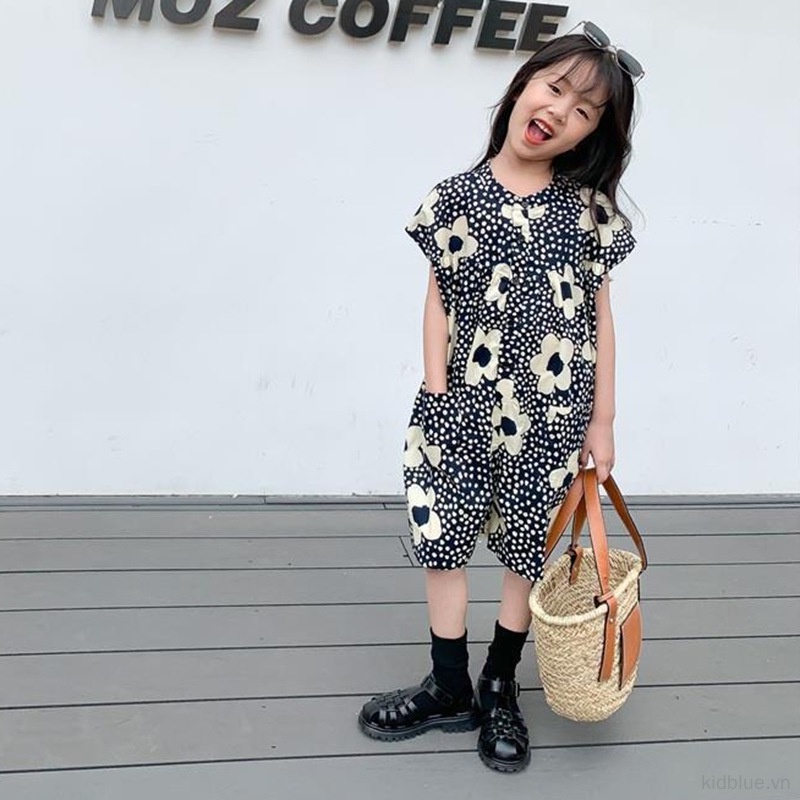 Bộ Áo Liền Quần Tay Ngắn In Hoa Dành Cho Bé Gái 3-8 Tuổi