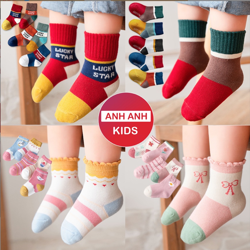 Set 5 đôi Tất cho bé  - Tất trẻ em Thu Đông Cotton Cao Cấp Từ 1 Đến 12 Tuổi ANHANHKIDS - Có bán sỉ