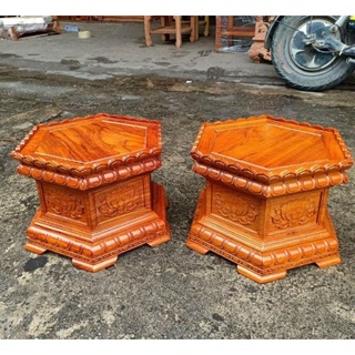 Đôn kê tượng hoa sen lục giác gỗ hương cao 20cm