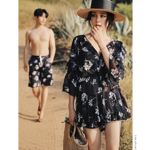 Set đồ bơi đôi hình hoa lan