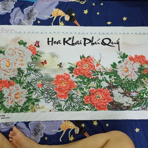 Tranh đính đá  cao cấp ABC  Hoa Khai Phú Quý LV541 120X60cm, Y8218 , tranh thêu LV3401