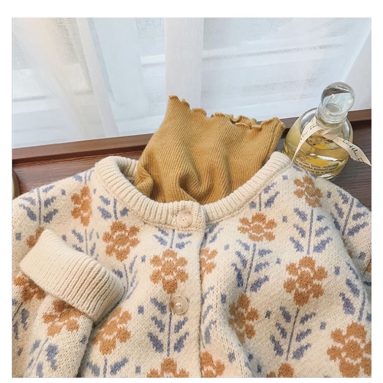Áo khoác Cardigan len phong cách vintage hoa lúa mạch nữ tính