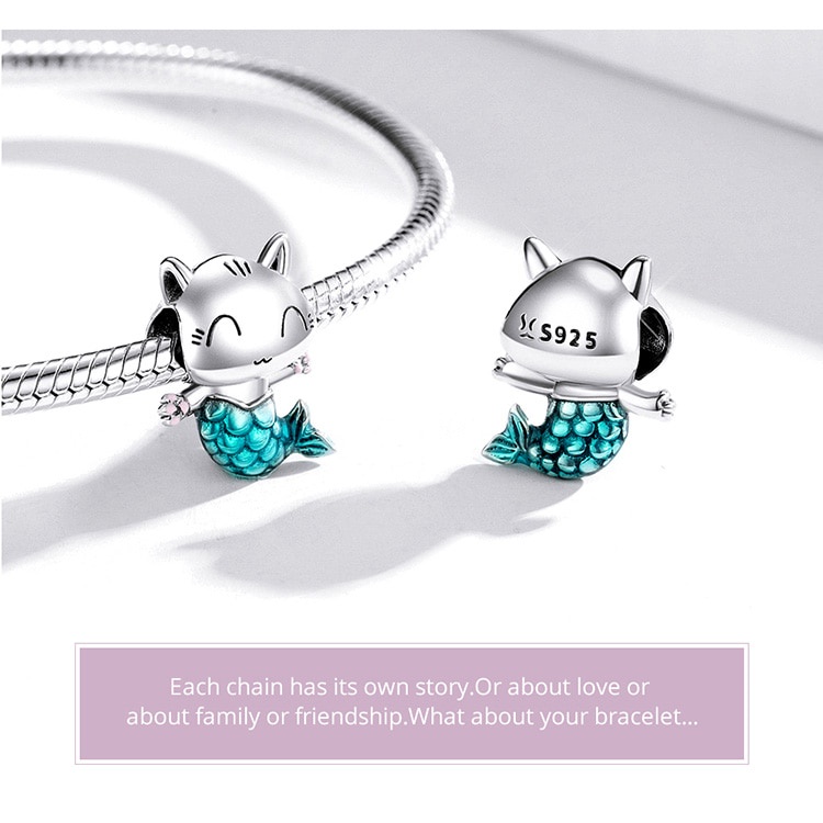 Mặt trang sức BAMOER bằng bạc 925 100% họa tiết tiên cá xinh xắn