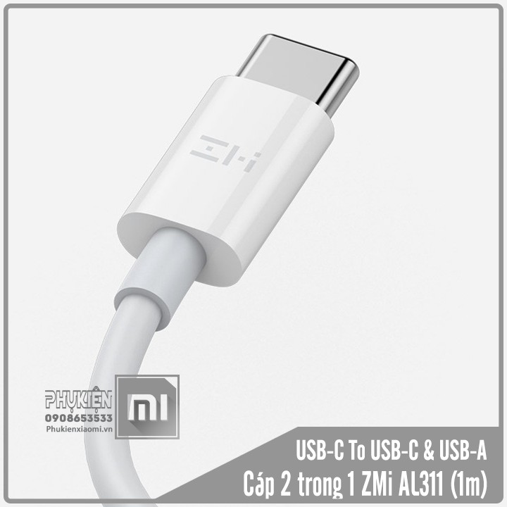 Cáp ZMI 2 trong 1, Type-C to Type-C &amp; USB-A , AL311 (1met)