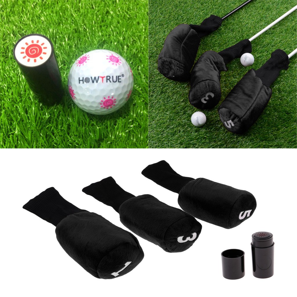 Set 3 Bọc Đầu Gậy Đánh Golf Cổ Dài Bằng Gỗ Màu Đen