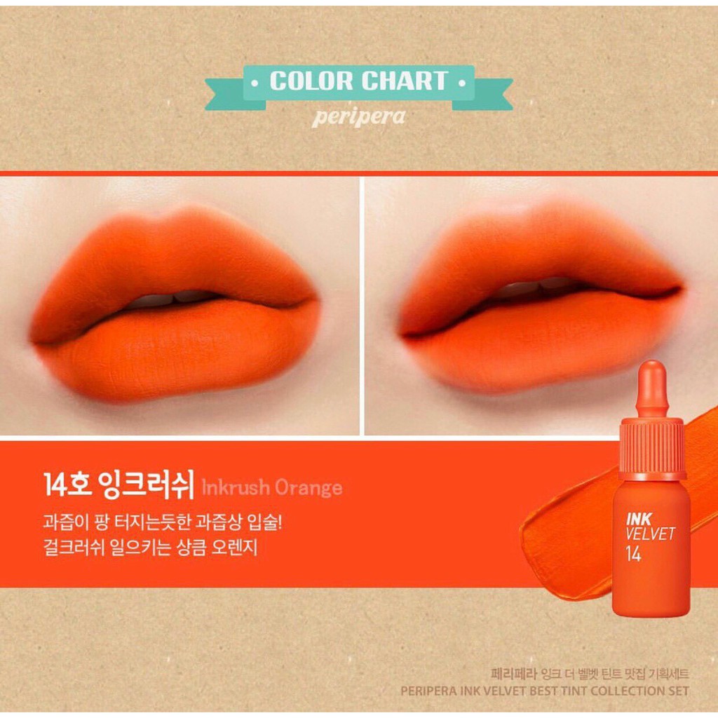 Cam kết chuẩn Auth Son Kem Ink Peripera Velvet 14 màu cam.
