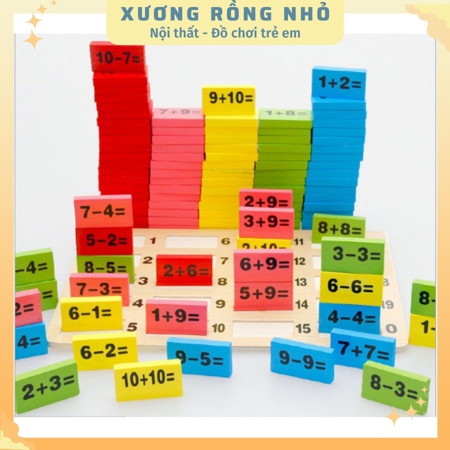 Đồ chơi Domino 110 quân bằng gỗ [Domino toán học - Ghép hình - Bộ xếp hình cho bé]