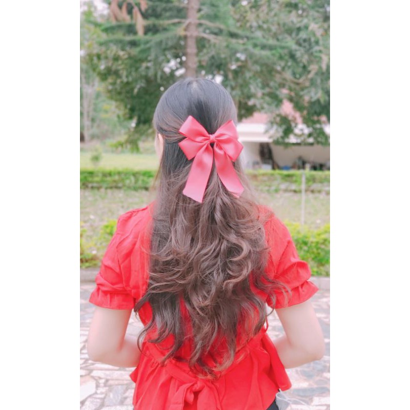 kẹp tóc nơ bướm lụa satin nhiều màu