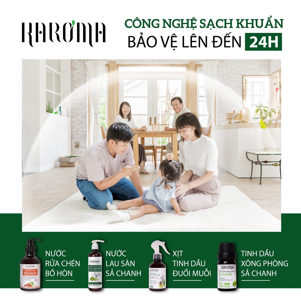 Nước Lau Sàn Sả Chanh Nano Bạc Kháng Khuẩn, Đuổi Muỗi &amp; Côn Trùng Phù Hợp Với Sàn Gỗ, Gạch Men, Đá KAROMA 500ml (Chai)