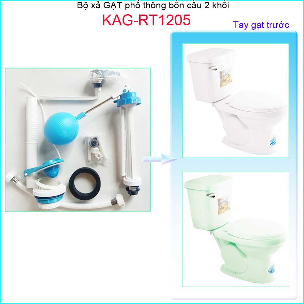 Bộ xả bàn cầu gạt  cấp phao xanh KAG-RT1205, bộ xả nước bồn cầu gạt xả cầu gạt  Dococer trọn bộ 2 khối cầu phổ thông