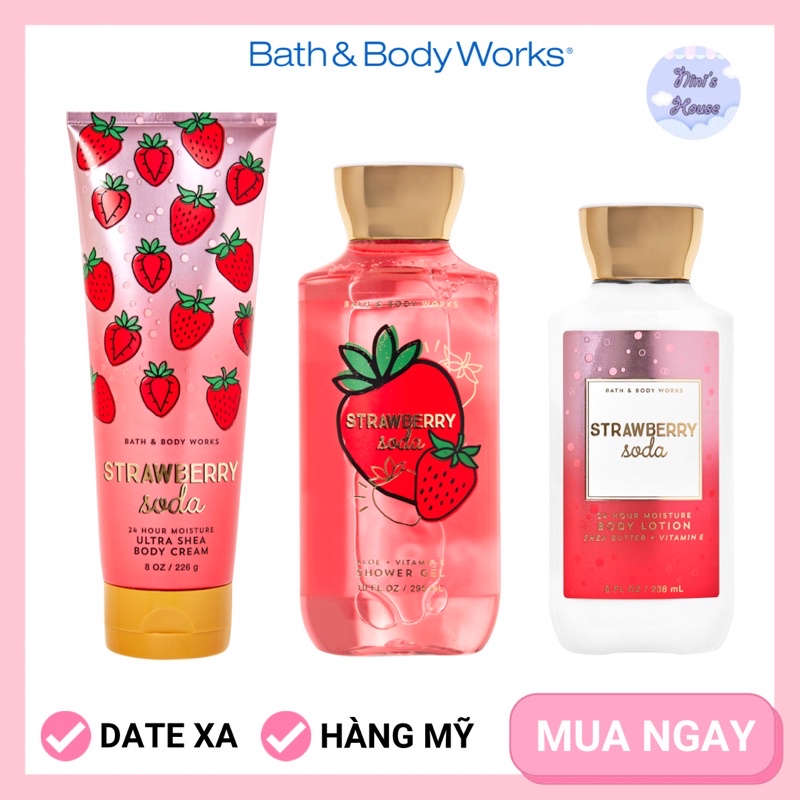 Kem dưỡng thể, gel tắm, lotion mùi Strawberry Soda - Bath and Body Works