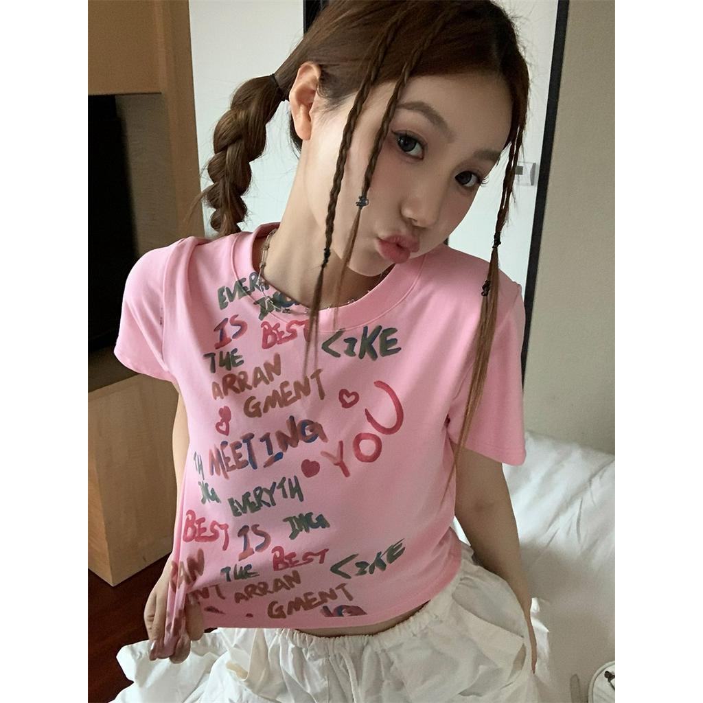 64251 Áo Thun Tay Ngắn Dáng Ôm Vừa Vặn Họa Tiết Graffiti