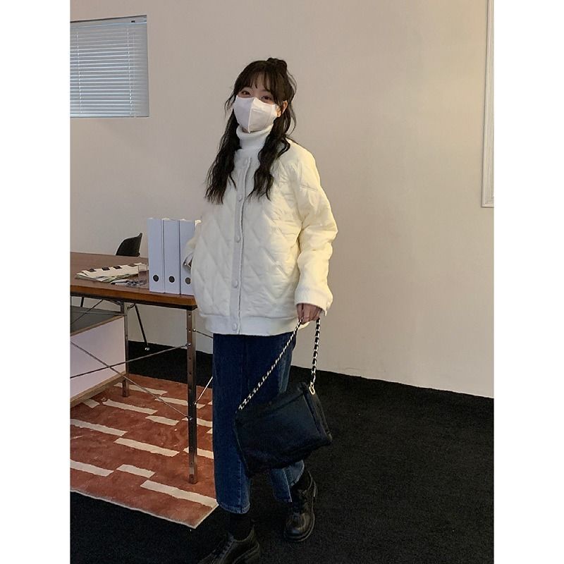 [Follow and polite] Áo khoác cotton phối lông phong cách mùa đông Pháp thiết kế mới cho nữ sinh