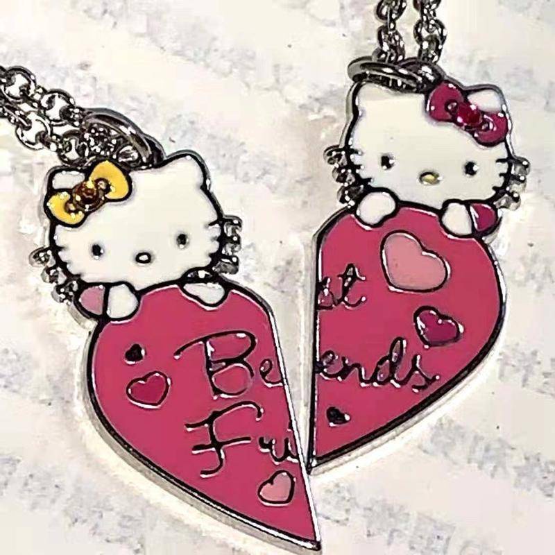 1 Cặp Vòng cổ Hello Kitty Trái Tim Phong Cách Hàn Quốc Thanh Lịch Dành Cho Nữ