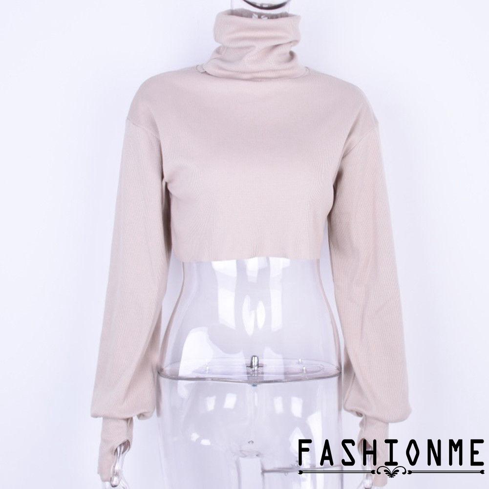 Áo len ngắn hở rốn tay dài cổ lọ thời trang cho nữ | BigBuy360 - bigbuy360.vn