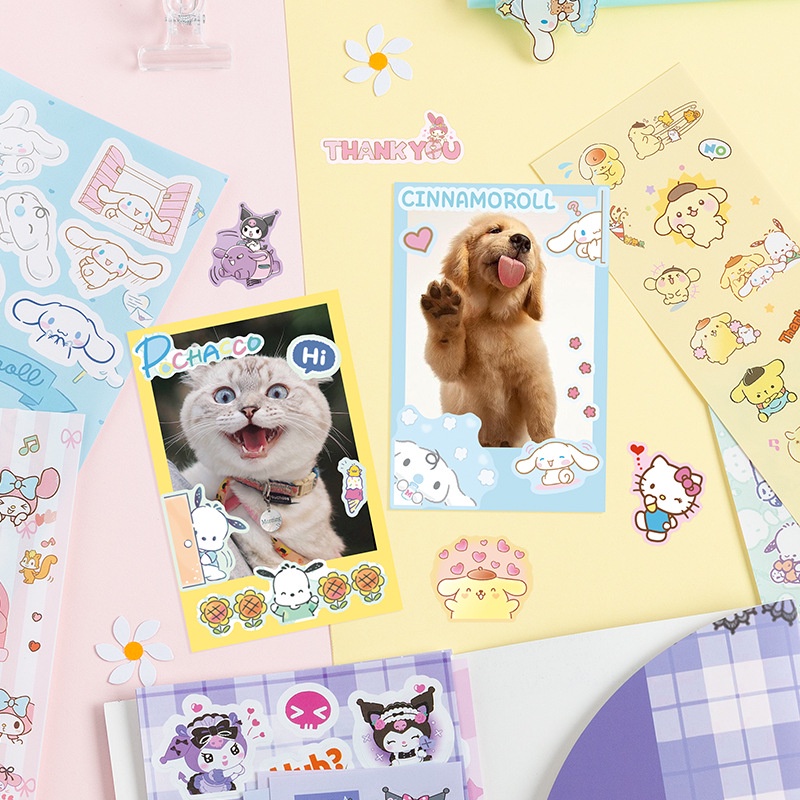 SANRIO Bộ 6 Tấm Hình Dán Kuromi Cinnamoroll Dễ Thương Bằng PVC Dùng Trang Trí Sổ Tay DIY 3 Cái