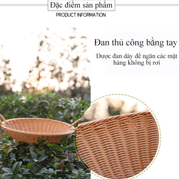 Khay mây nhựa có tay cầm BAMBOOO ECO đựng đồ hoa quả siêu thị nhà hàng