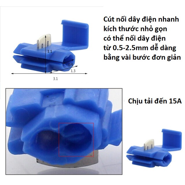 30 Cút nối dây điện kẹp phân nhánh T 15A (vừa)