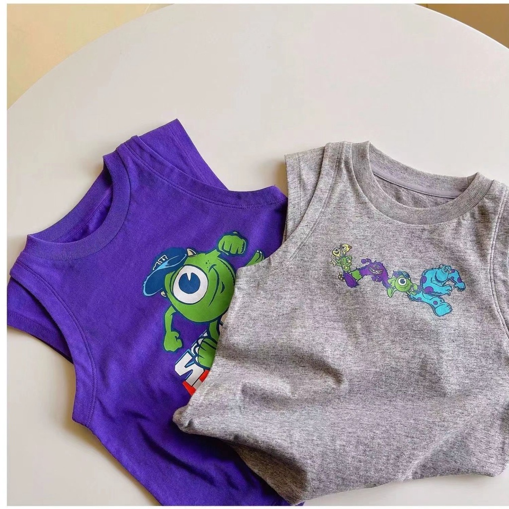 Áo Thun Cotton Sát Nách Cổ Tròn In Họa Tiết Hoạt Hình Phong Cách Hàn Quốc Thời Trang Mùa Hè Cho Bé Trai