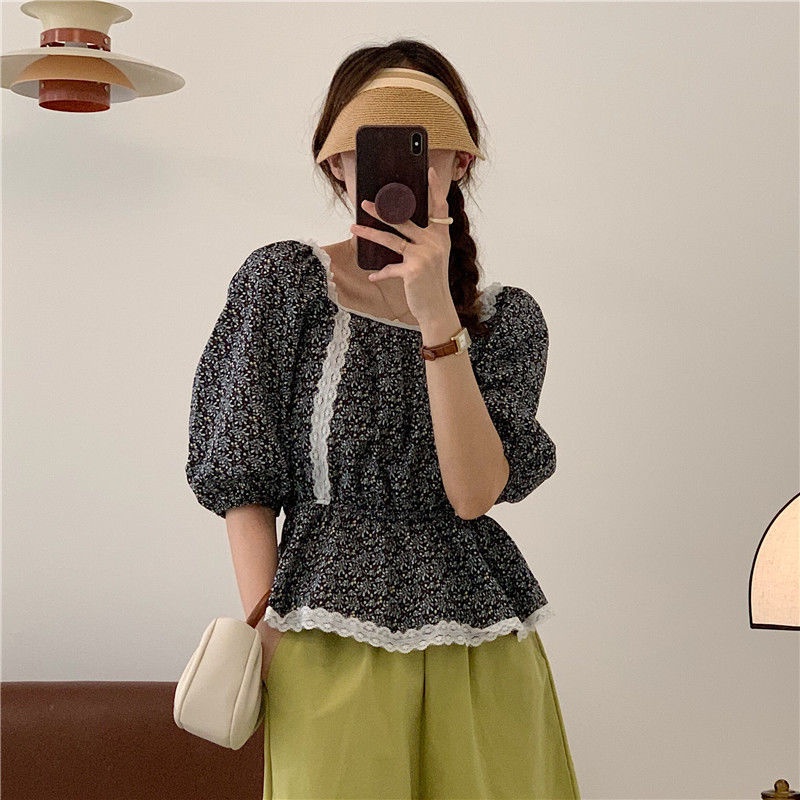 Áo Sơ Mi Nữ Viền Ren Hoa Phong Cách retro Hàn Quốc