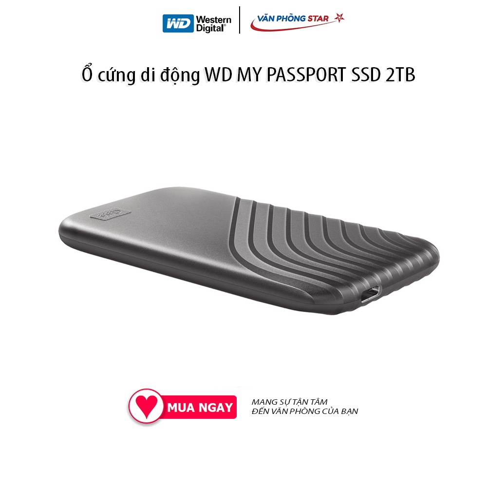 Ổ cứng di động WD MY PASSPORT SSD 2TB USB 3.2 WDBAGF0020BGY-WESN Tốc độ đọc: 1050mb/s; tốc độ ghi: 1000mb/s chính hãng