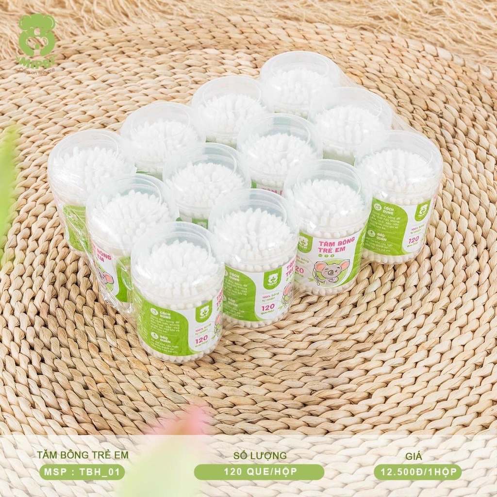 Tăm bông trẻ em kháng khuẩn Mipbi hộp 120c [ babyboo]