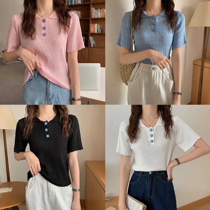 Áo dệt kim tay ngắn cổ kiểu búp bê phong cách Hàn Quốc thời trang mùa hè cho nữ