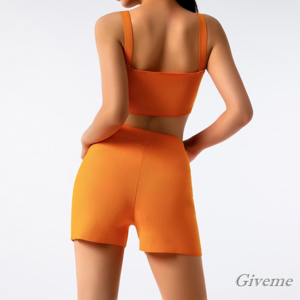 Bộ Áo Croptop Dệt Kim Hai Dây In Họa Tiết Phối Quần Short Co Giãn Thời Trang Cho Nữ