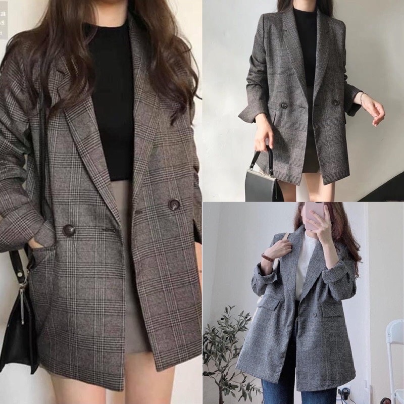 Áo blaze kẻ xẻ tay 2 lớp mẫu mới có độn vai phong cách trẻ trung - Mono Boutique