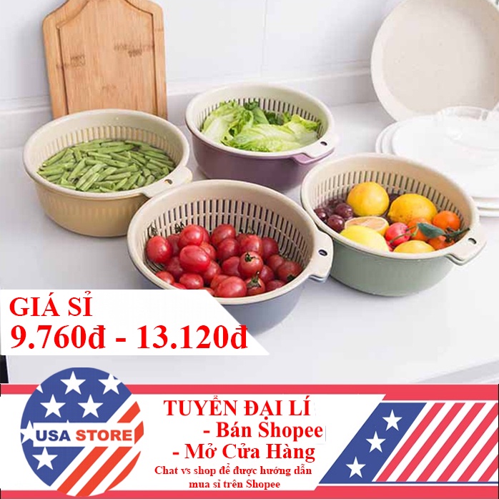 Rổ Rửa Rau Củ, Trái Cây KIÊM CHẬU S6 HAI LỚP - Rổ Để Thực Phẩm Ăn Lẩu Khô Ráo Có Lỗ Treo - Nhiều Size