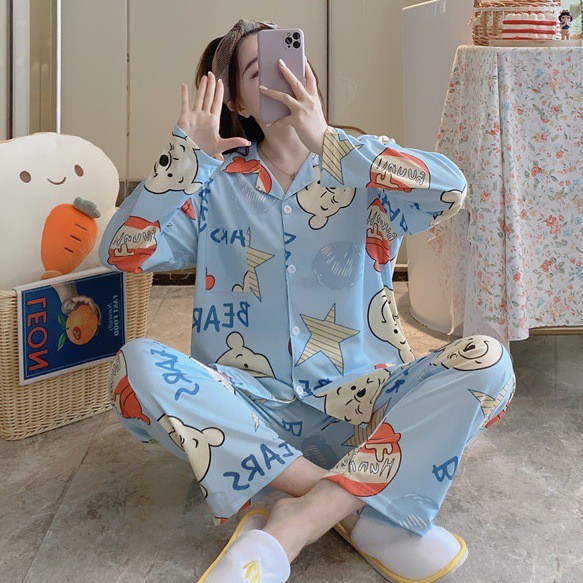 Bộ Ngủ Nữ Pijama Tay Dài Quần Dài Cao Cấp Chất Dày Ấm DT82