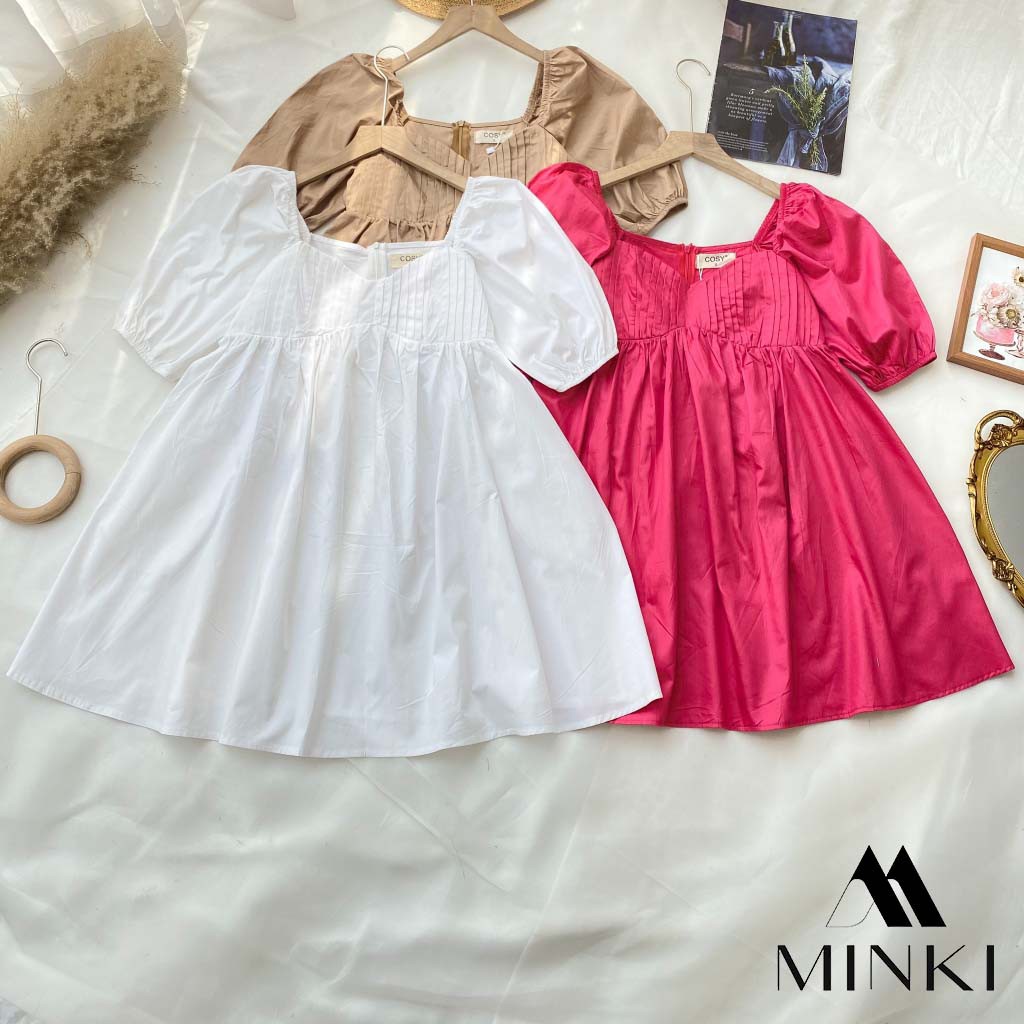 ĐẦM XẾP LY NGỰC - Chất Liệu Kaki Thun Nhập Khẩu - 3 màu Trắng/ Nude/ Hồng [HÀNG THIẾT KẾ] | BigBuy360 - bigbuy360.vn